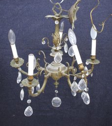 Crystal And Brass Chandelier With Floral Accents