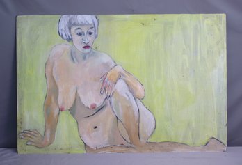 Original Oil On Board, Crossed Legs Seated Nude, Signed  Chen (Verso)