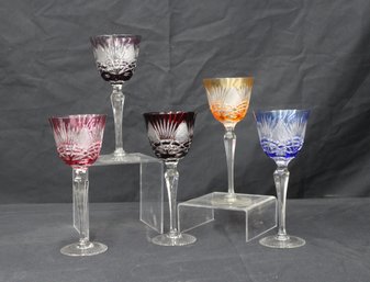 Set Of 5 Colored Crystal Glasses-(8.5'H)