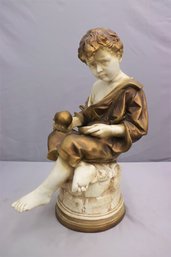 Vintage Large Plaster Orfanello Statue - Young Boy With Apple