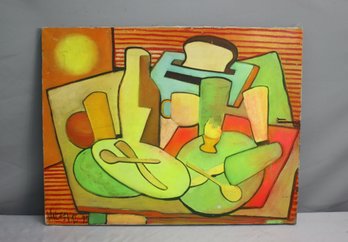 Original Acrylic On Canvas Cubist Inspired Still Life, Signed And Dated Vanchenko '70