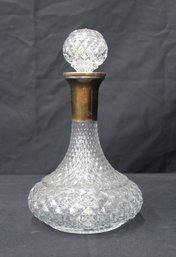 Vintage 1930's Pressed Glass Ship's Decanter With Silver Plate Neck-(11'H)