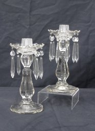 Pair Of Vintage Cambridge Glass Single Light Candle Holders, 10.5'H