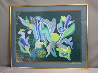 Framed Original Floral Abstract Acrylic On Paper, Signed Ronney Einbinder