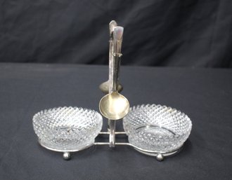 Double Jam Set Silver Plate Condiment Set 2 Spoons