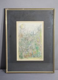 Harold Cohens Hand Colored Artwork In Gilt Frame