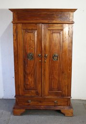 Antique Solid Wood Armoire With Brass Hardware