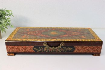 Floral Painted Lacquerware Keepsake Box With Brass Handle - Castilian Imports