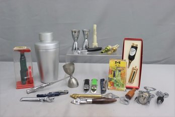 Group Lot Of Vintage Bar Tools & Equipment And Wine Openers