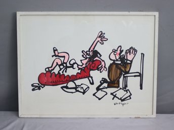 Vintage Framed Color Reproduction Print Of Cartoon By All-time-Great Lou Meyers