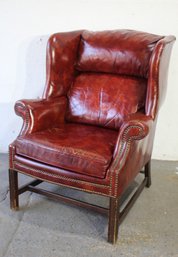 Vintage Leather Wingback Chair With Nailhead Trim