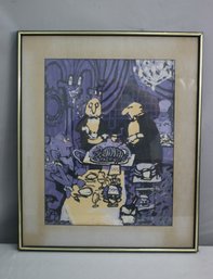 Vintage Framed Reproduction Satirical Pen & Ink Cartoon