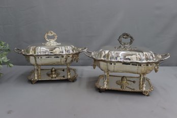 Pair Of  Ornate Serving Plater Stand Serving Stands Silver-plated