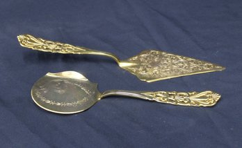 Set Of Two Antique Gold-Toned Decorative Serving Utensils