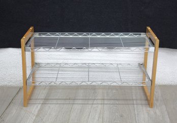 Modern Two-Tier Metal And Wood Shoe Rack