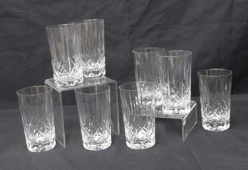 Set Of 8 Contemporary Criss Cross Vertical Cut Crystal Highball Tumblers