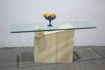 Italian Travertine Console Table  Glass Table