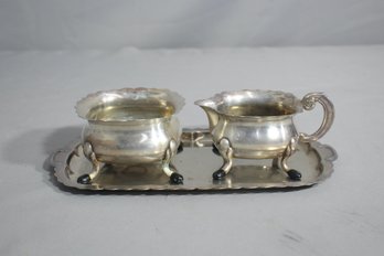 Mid Century Swedish Silver Plate Sugar And Creamer Set On Tray