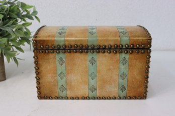 Brass Studded Domed Top Leather Bound Small Chest For Desk/Shelf