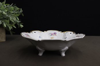 Vintage Reichenbach Gold Trim And Flower Pierced Porcelain Footed Bowl