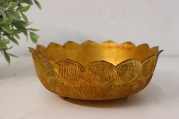 Distressed Finish Metal Gold Tone Lotus Bowl