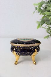 Cobalt And Gold Gilt Porcelain Covered Trinket Box On 4 Golden Legs, Porzellanwerk Martinroda