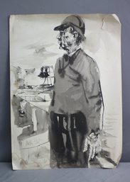 Unframe Watercolor Of A Man -signed Low Left