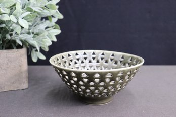 Sage & Cream Pierced Triangle Pattern Stoneware Bowl