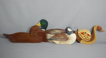 Group Lot Of Charming Handcrafted Wooden Ducks