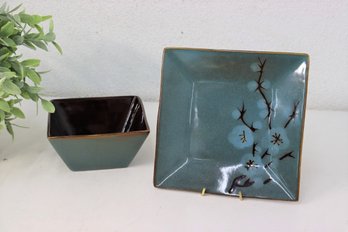 Tranquil Stoneware Square Plate And Tranquil Square Bowl