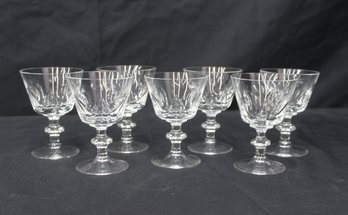 Set Of 7 Crystal Cut Wine Glasses With Cross & Olive Pattern-4'h