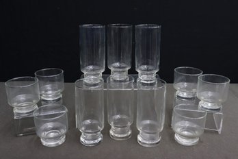 Group Lot Of Piston Pedestal Cocktail Glassware - Six Highball Glasses And Six Rocks Glasses