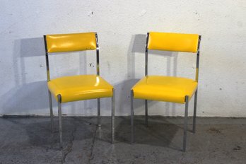 John Stuart International Style Chrome & Vinyl Sherbet Yellow Chairs