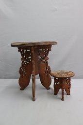 Vintage  Indian Carved Side Table And Small Stand