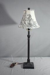 Black Column Table Lamp With Black/White Bell Shade