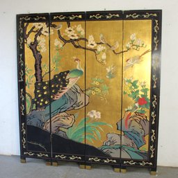 Golden Peacock Chinoiserie Four-Panel Screen