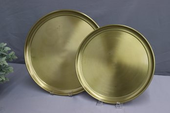 Two Bronze Tone Round Metal Trays - 13' And 15'