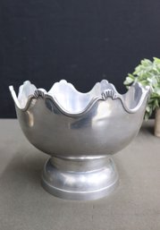 High Scalloped Rim Footed Indian Metal Centerpiece Bowl