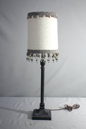 Black Column Table Lamp With Barrel And Bauble Shade