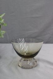 Smokey Brown Glass Coupe Vessel On Bubble Clover Base