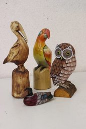 Group Lot Of Ceramic And Wood Bird Figurines