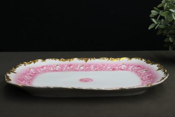 Superb T&V Porcelain Pink Rose Ans Gold Rim Tray