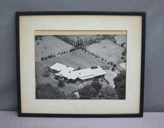 Framed Reproduction Black & White Photograph, (Untitled, Aerial Photography Of Large Dwelling )