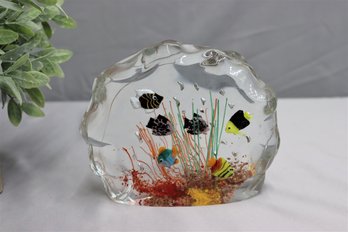 Aldo Scagnetti Murano Glass Aquarium Sculpture With Multi-Color Fish And Aquatic Plants