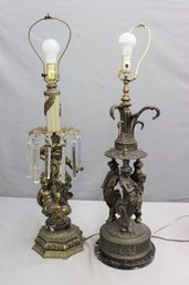 Two Ornately Appointed Neoclassical Style Spelter Sculptural Table Lamps