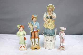 Group Lot Of 4 Various Painted Bisque And Porcelain Figurines,  Broken But Unbowed