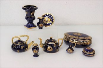Collection Of Cobalt Bardet Limoges Miniatures - Tea Pots, Vases Etc