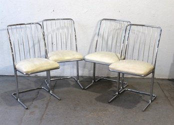 Mid-Century Modern Cantilevered Chrome Dining Chairs By Daystrom, Set Of Four