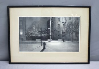 Framed Pencil Signed Stow Wengenroth - New York Nocturne Black & White Lithograph