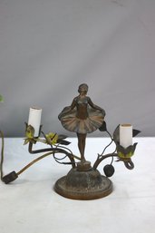 Vintage Brass Prima Ballerina Table Lamp With Two Candelabra Bulb Arms